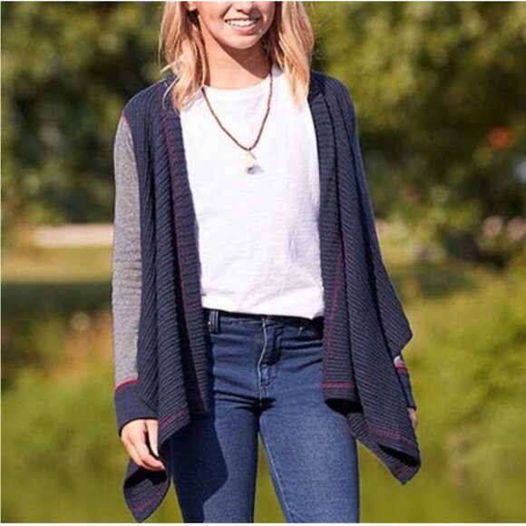 Matilda Jane 435 Sweater Weather Cardigan Girls Size 16 Blue Gray Striped Knit - Picture 3 of 10